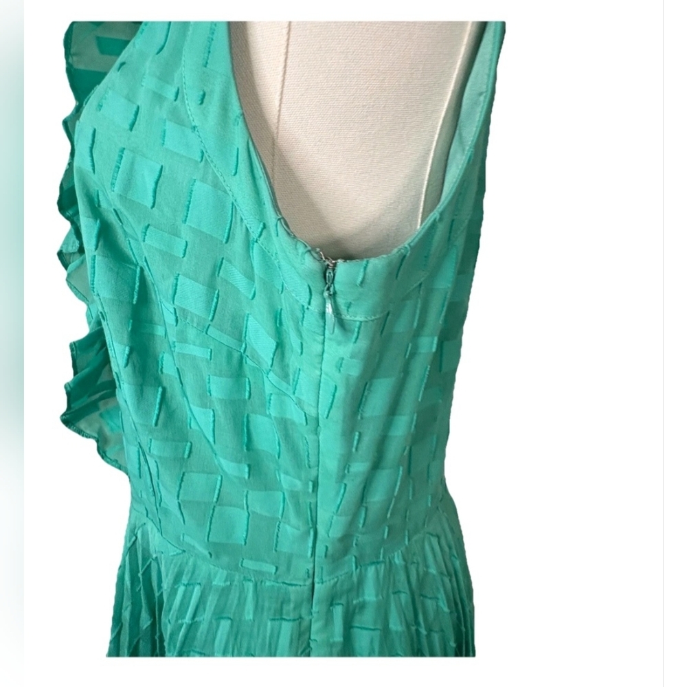 ANTONIO MELANI Women's Turquoise Ruffled Silk blend Dress. Fit&Flare, Pleats Sz4 - Picture 5 of 7